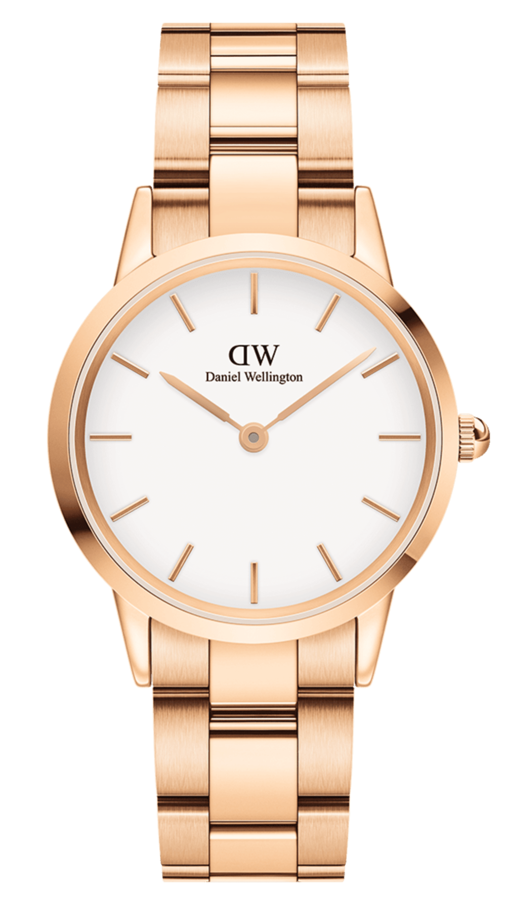 Daniel Wellington Iconic Link White Dial Rose Gold Steel Strap Watch For Women - DW00100209