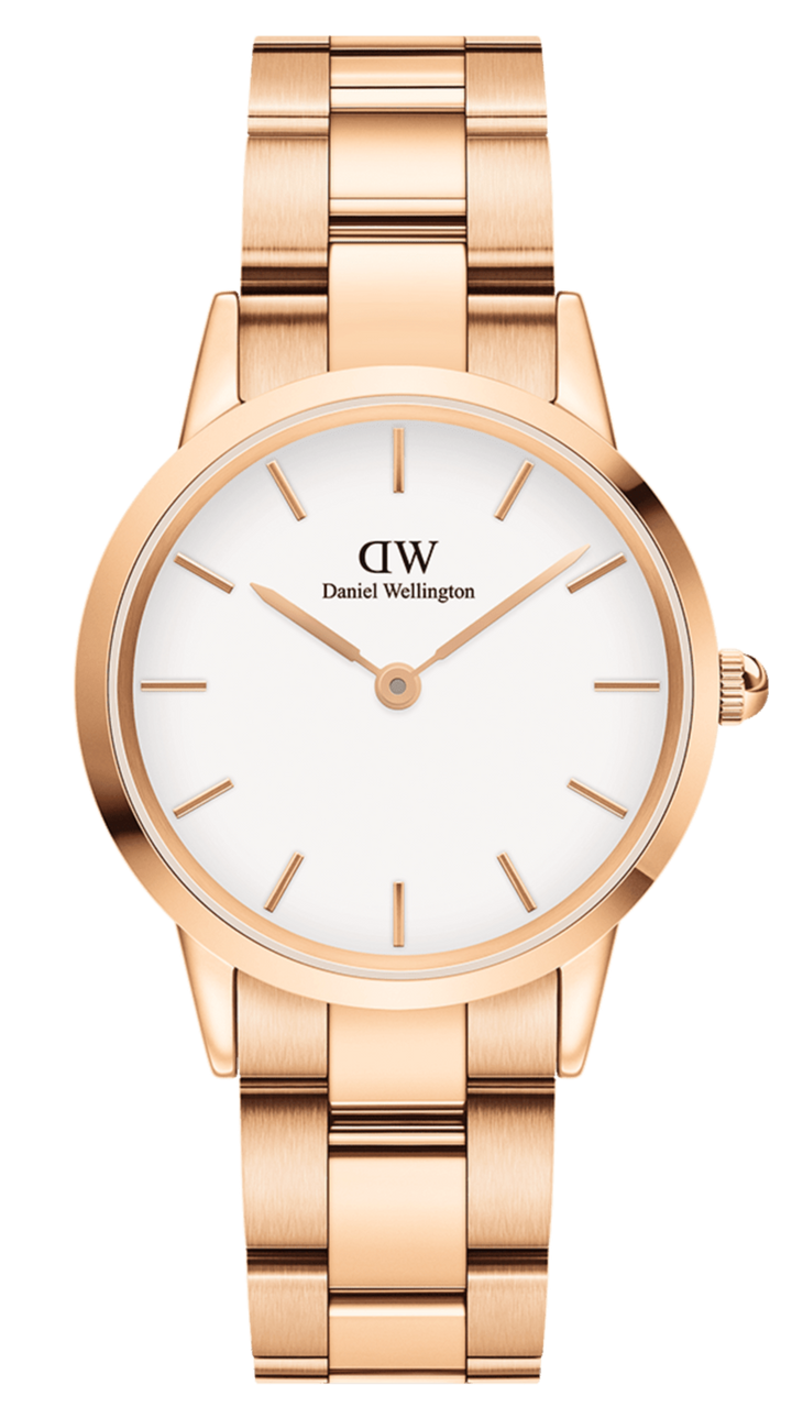 Daniel Wellington Iconic Link White Dial Rose Gold Steel Strap Watch For Women - DW00100209