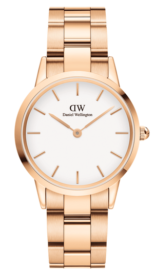 Daniel Wellington Iconic Link White Dial Rose Gold Steel Strap Watch For Women - DW00100209