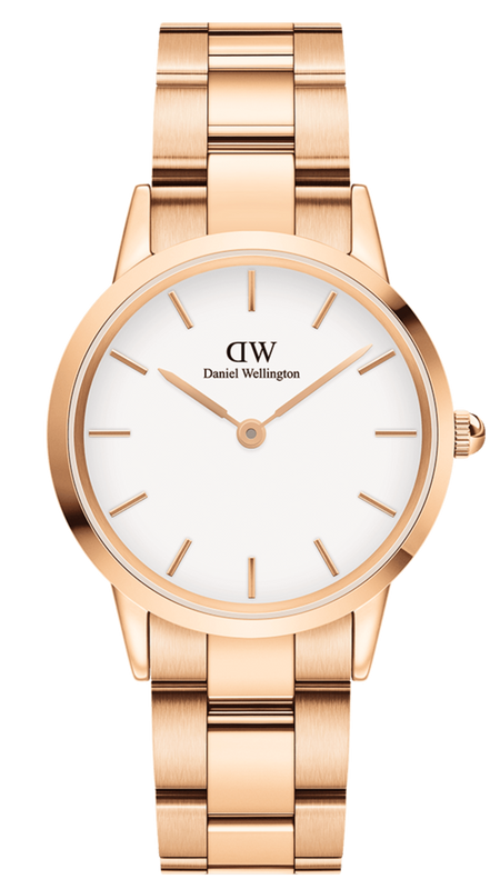 Daniel Wellington Iconic Link White Dial Rose Gold Steel Strap Watch For Women - DW00100209