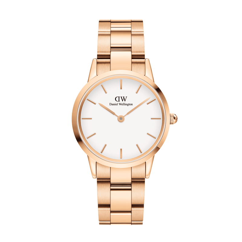 Daniel Wellington Iconic Link White Dial Rose Gold Steel Strap Watch For Women - DW00100211