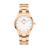 Daniel Wellington Iconic Link White Dial Rose Gold Steel Strap Watch For Women - DW00100211