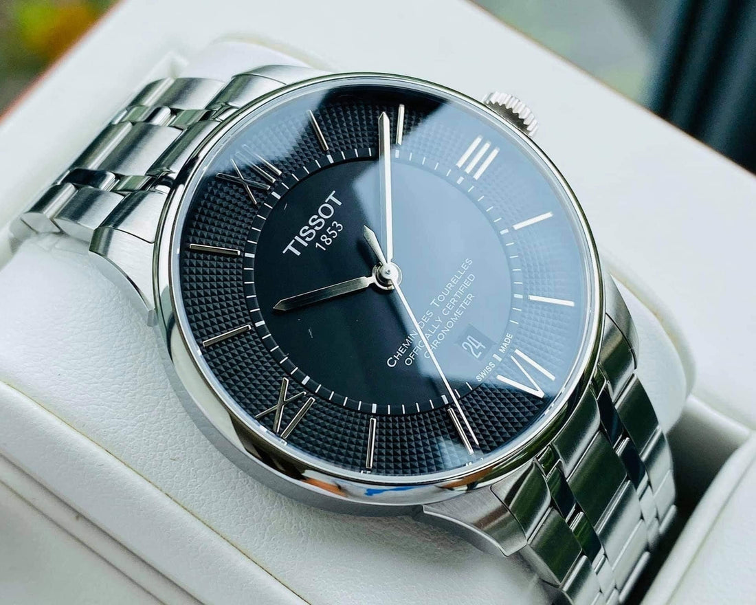Tissot T Classic Chemin Des Tourelles Chronometer Black Dial Silver Steel Strap Watch For Men - T099.408.11.058.00