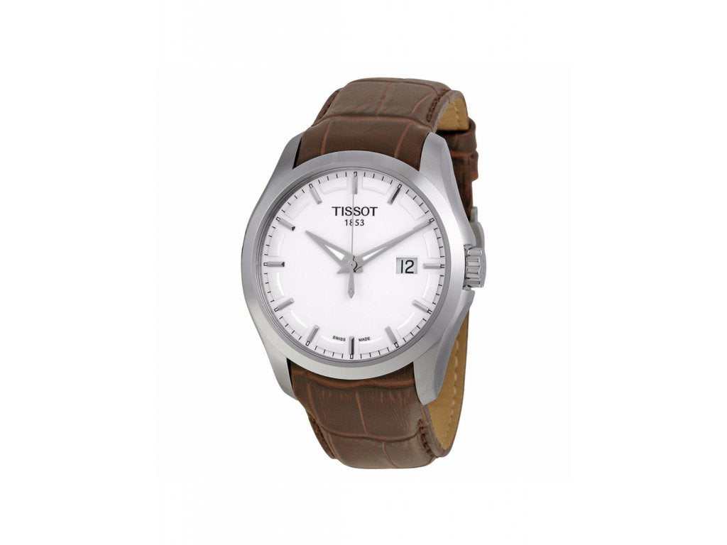 Tissot T Classic Couturier Chronograph White Dial Brown Leather Strap Watch For Men - T035.410.16.031.00