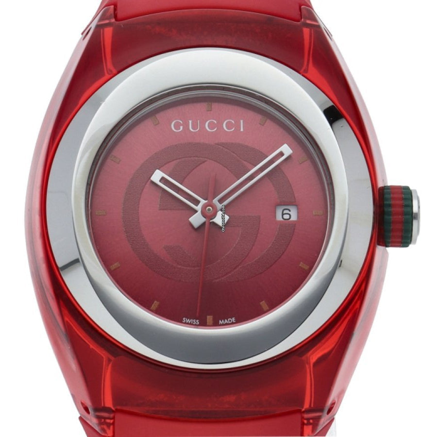 Gucci Sync Quartz Red Dial Red Rubber Strap Watch For Women - YA137303