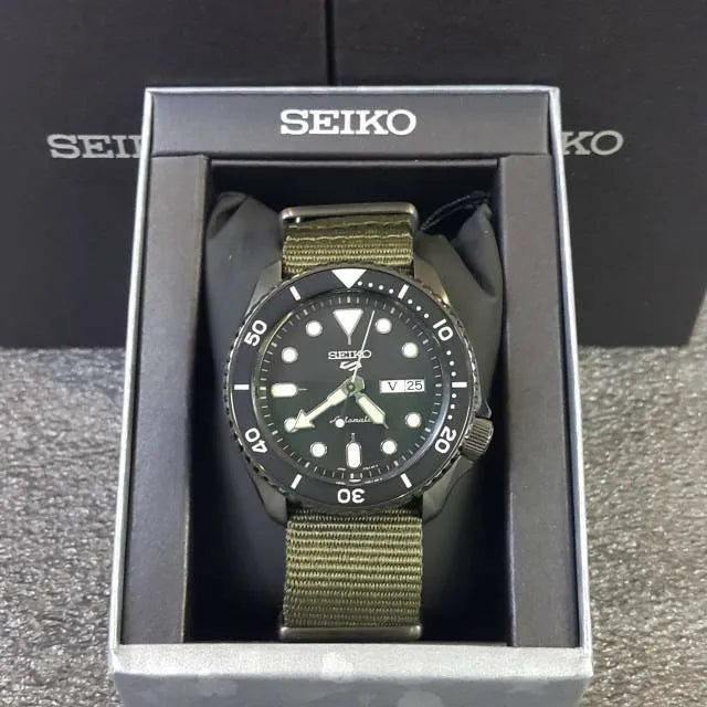 Seiko 5 Sport Automatic Black Dial Green Nylon Strap Watch For Men - SRPD65K4