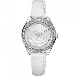 Guess Rosette Analog White Dial White Leather Strap Watch For Women - W75043L1