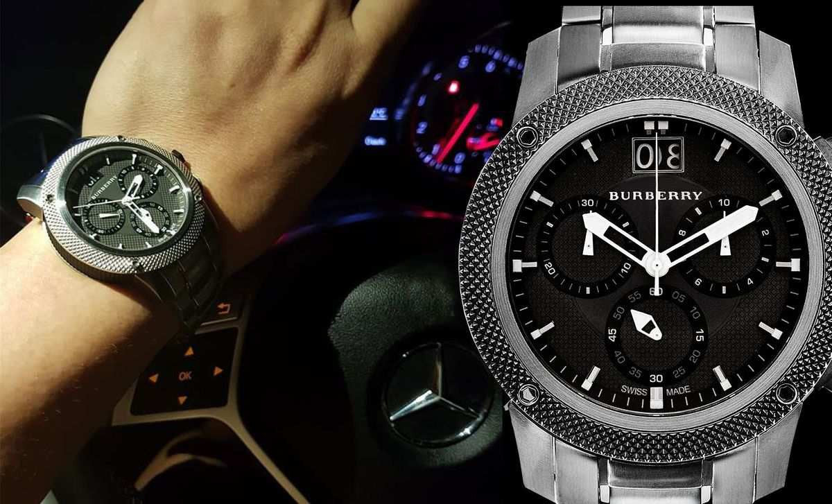 Burberry Endurance Chronograph Quartz Black Dial Black Steel Strap Watch For Men - BU9801