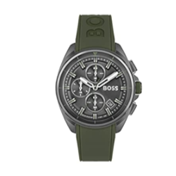 Hugo Boss Volane Chronograph Grey Dial Green Rubber Strap Watch For Men - 1513952