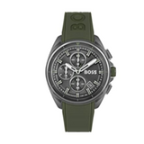 Hugo Boss Volane Chronograph Grey Dial Green Rubber Strap Watch For Men - 1513952