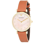 Emporio Armani Gianni T Bar Quartz Pink Mother of Pearl Dial Brown Leather Strap Watch For Women - AR1960