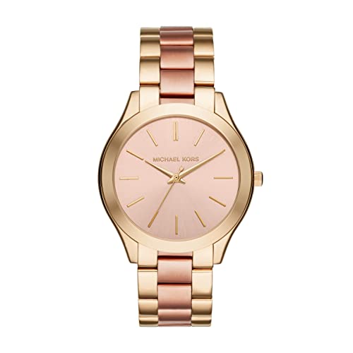 Michael Kors Slim Runway Pink Dial Two Tone Steel Strap Watch for Women - MK3493