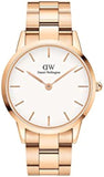 Daniel Wellington Iconic Link White Dial Rose Gold Steel Strap Watch for Women - DW00100213