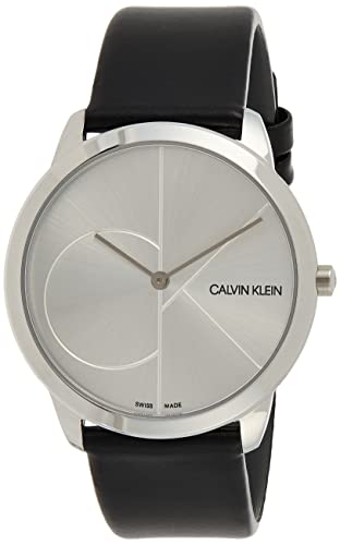 Calvin Klein Minimal Silver Dial Black Leather Strap Watch for Men - K3M221CY