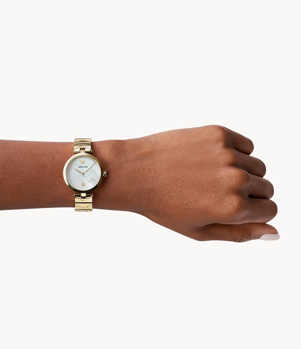 Emporio Armani Arianna Mother of Pearl Dial Gold Steel Strap Watch For Women - AR11198