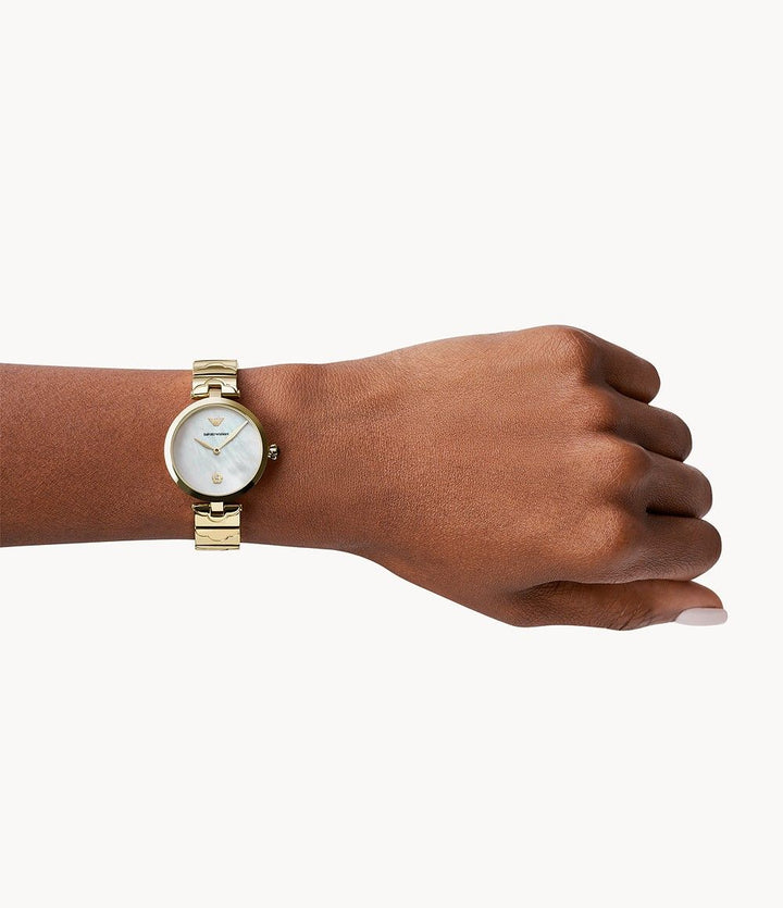 Emporio Armani Arianna Mother of Pearl Dial Gold Steel Strap Watch For Women - AR11198