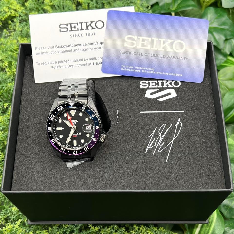 Seiko Automatic SKX GMT Yuto Horigome Limited Edition Black Dial Black Steel Strap Watch For Men - SSK027K1