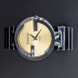 Gucci Interlocking G Quartz Gold Dial Black Steel Strap Watch For Women - YA133314
