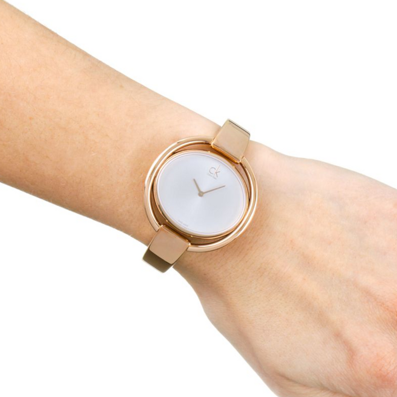 Calvin Klein Impetuos Silver Dial Rose Gold Steel Strap Watch for Women - K4F2N616