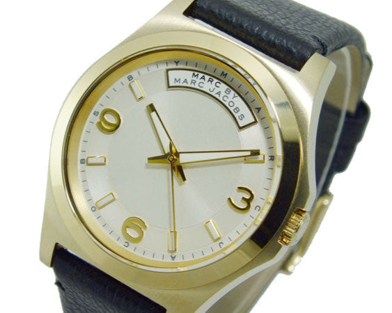 Marc Jacobs Baby Dave Gold Dial Black Leather Strap Watch for Women - MBM1264