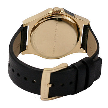 Marc Jacobs Baby Dave Gold Dial Black Leather Strap Watch for Women - MBM1264