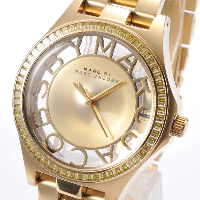 Marc Jacobs Henry Transparent Gold Dial Gold Steel Strap Watch for Women - MBM3338