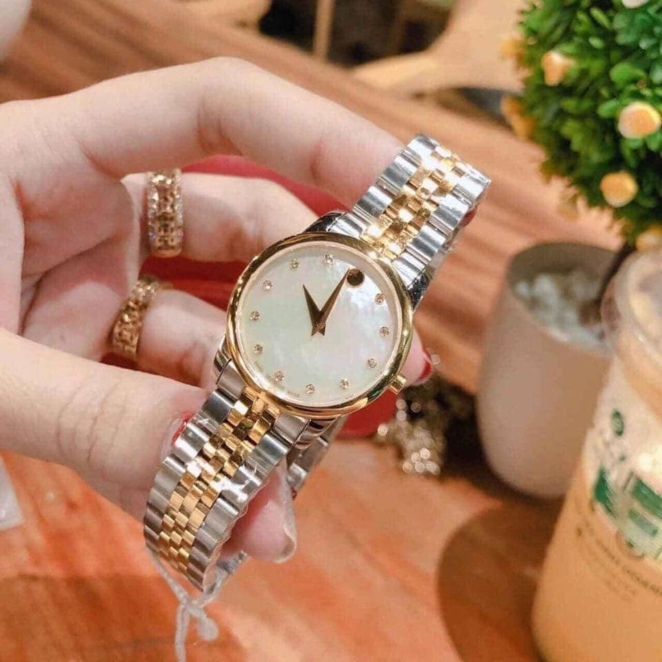 Movado Museum Classic Diamonds Mother of Pearl Dial Two Tone Steel Strap Watch For Women - 0606613