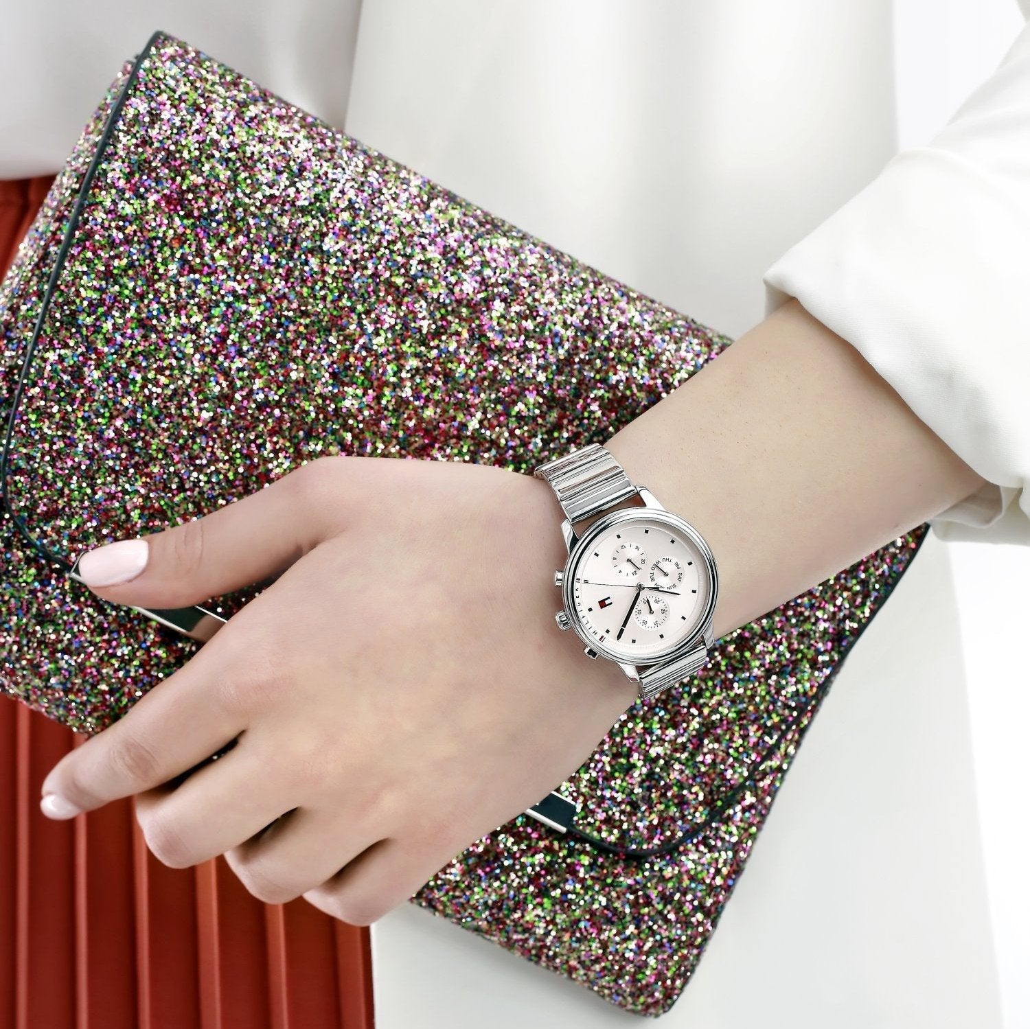 Tommy Hilfiger Blake Pink Dial Silver Steel Strap Watch for Women - 1781904