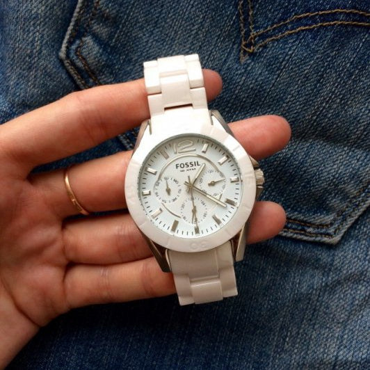 Fossil Ceramic White Dial White Ceramic Strap Watch for Women - CE1002