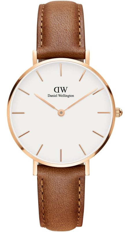 Daniel Wellington Petite Durham White Dial Brown Leather Strap Watch For Women - DW00100172