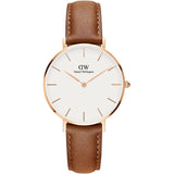 Daniel Wellington Petite Durham White Dial Brown Leather Strap Watch For Women - DW00100172