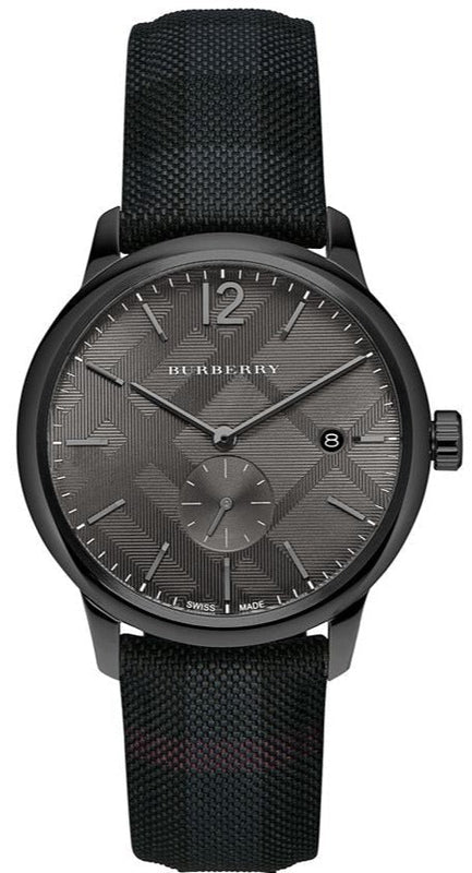 Burberry The Classic Round Horseferry Black Dial Black Leather Strap Watch for Men - BU10010