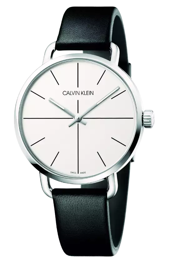 Calvin Klein Even Silver Dial Black Leather Strap Watch for Men - K7B211CY