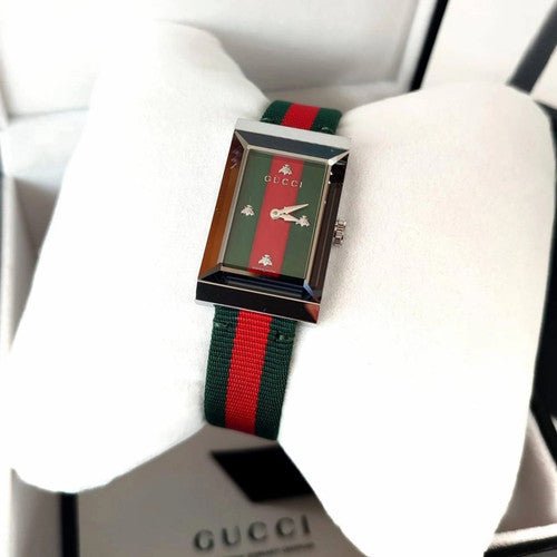 Gucci G-Frame Mother of Pearl Dial Two Tone Nylon Strap Watch For Women - YA147404