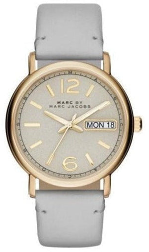 Marc Jacobs Fergus Grey Dial Grey Leather Strap Watch for Women - MBM8654