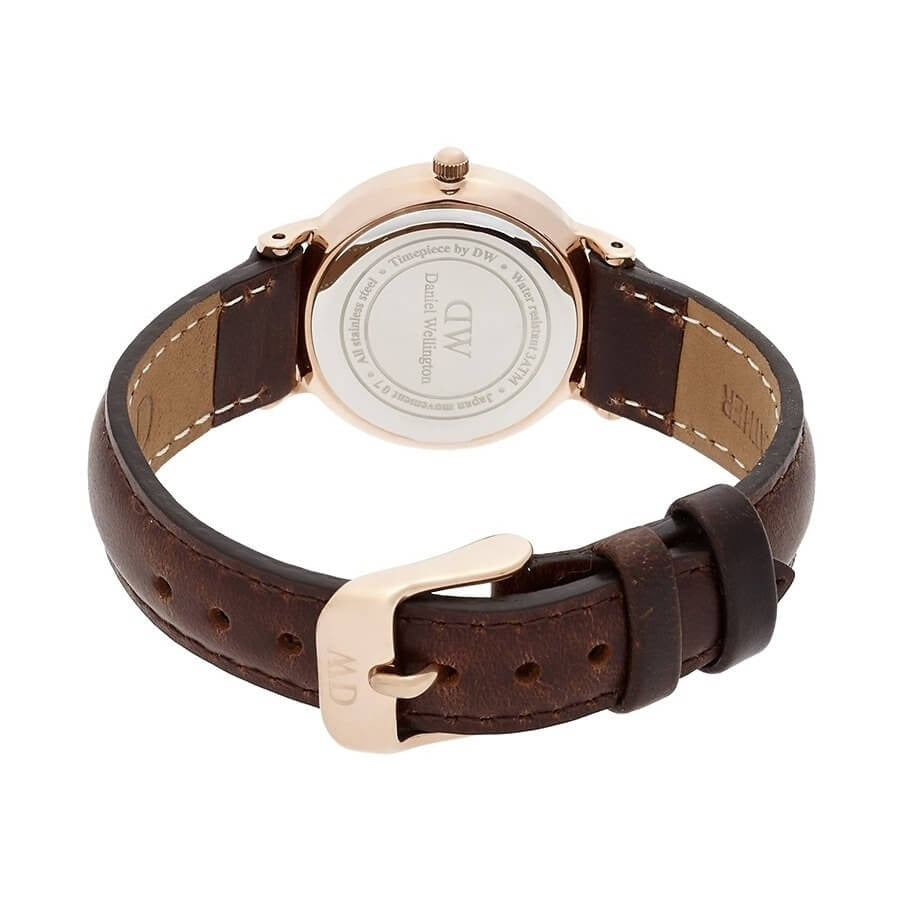 Daniel Wellington Classy Bristol White Dial Brown Leather Strap Watch For Women - DW00100062