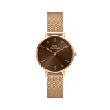 Daniel Wellington Petite Amber Brown Dial Gold Mesh Strap Watch For Women - DW00100476