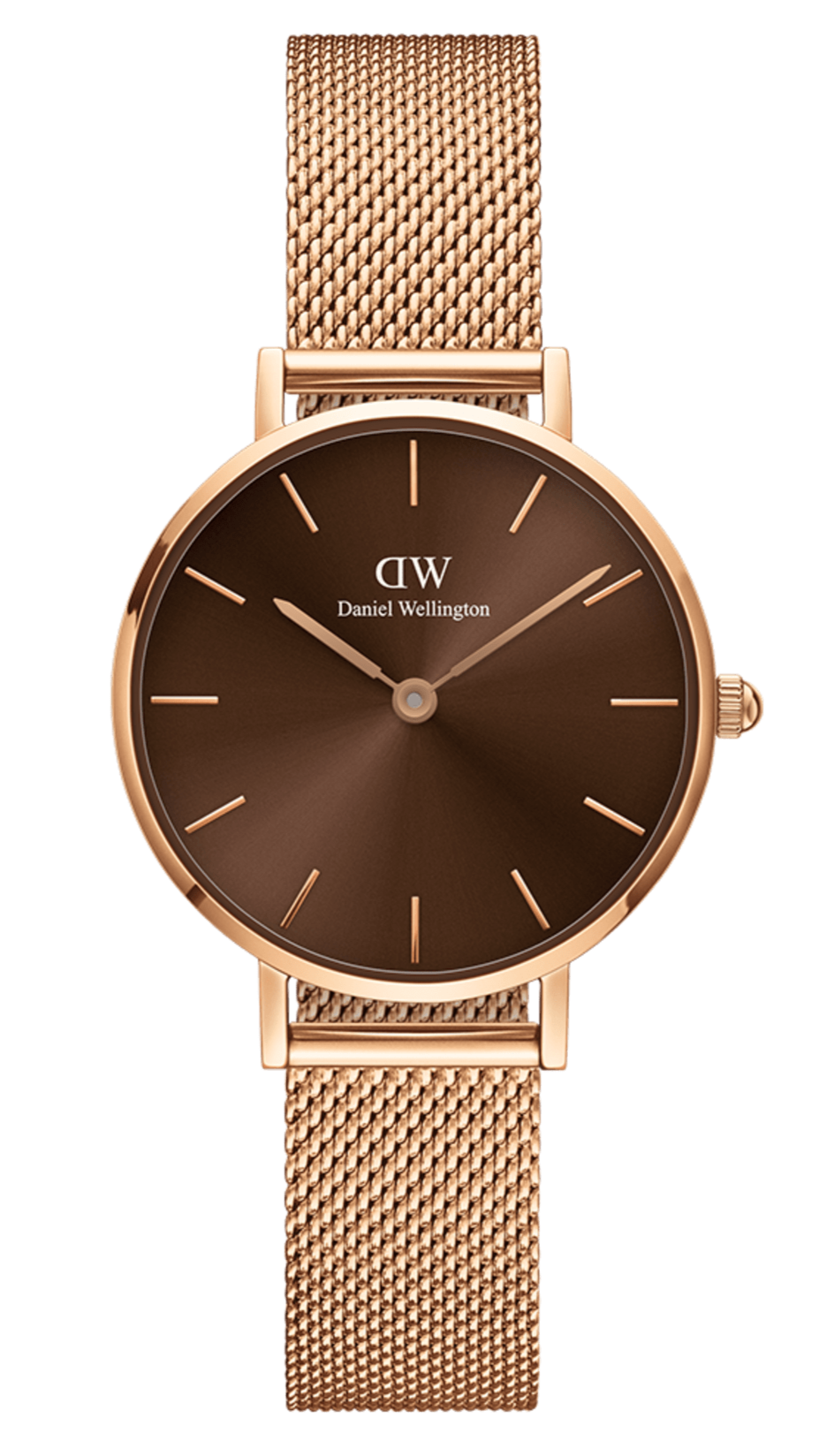 Daniel Wellington Petite Amber Brown Dial Rose Gold Mesh Strap Watch for Women - DW00100478