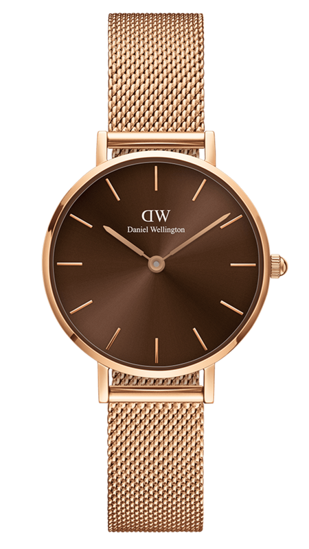Daniel Wellington Petite Amber Brown Dial Rose Gold Mesh Strap Watch for Women - DW00100478