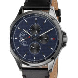 Tommy Hilfiger Shawn Multifunction Quartz Blue Dial Black Leather Strap Watch for Men - 1791616