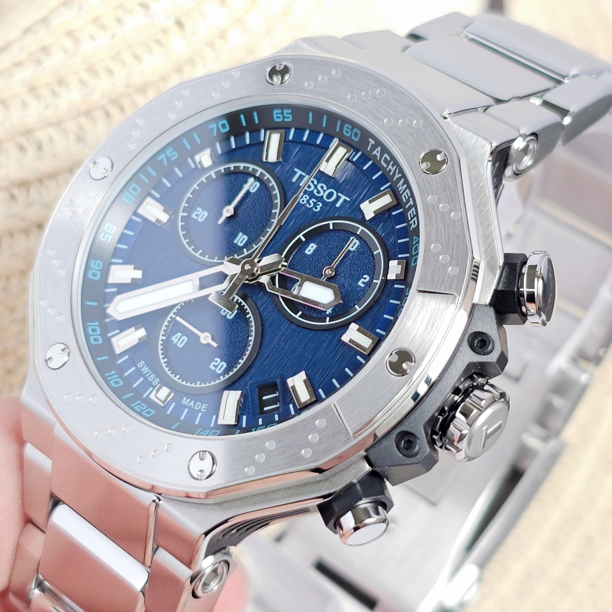 Tissot T Race Chronograph Blue Dial Silver Steel Strap Watch For Men - T141.417.11.041.00