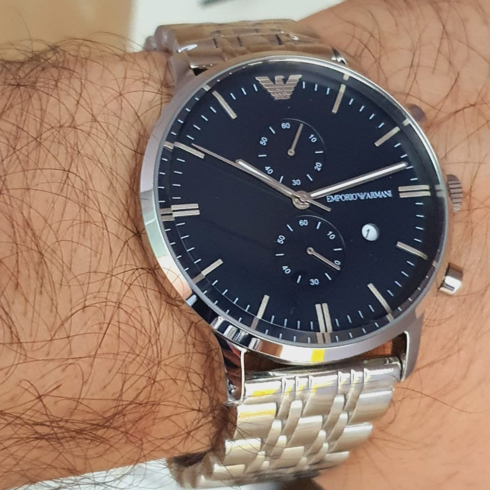 Emporio Armani Gianni Chronograph Blue Dial Silver Steel Strap Watch For Men - AR80013