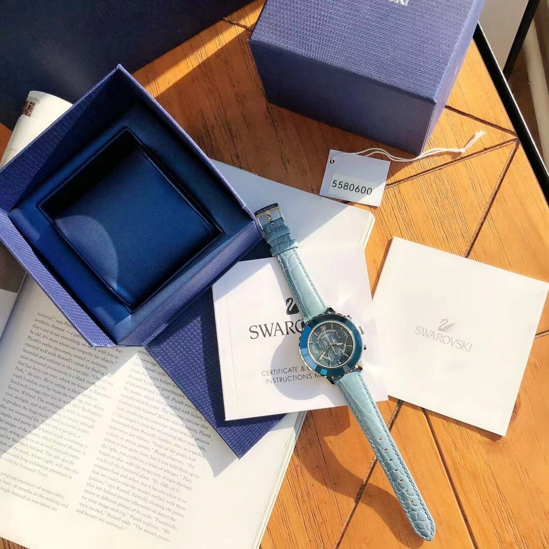 Swarovski Octea Lux Chrono Blue Dial Blue Leather Strap Watch for Women - 5580600