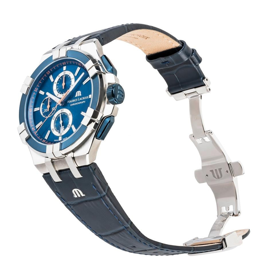 Maurice Lacroix Aikon Chronograph Blue Dial Blue Leather Strap Watch For Men - AI1018-SS001-432-4