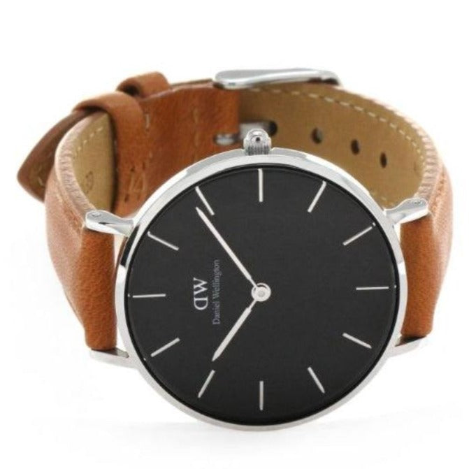 Daniel Wellington Petite Sterling Black Dial Brown Leather Strap Watch For Women - DW00100178