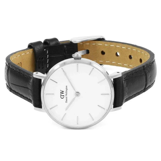 Daniel Wellington Classic Petite Reading White Dial Black Leather Strap Watch For Women - DW00100241