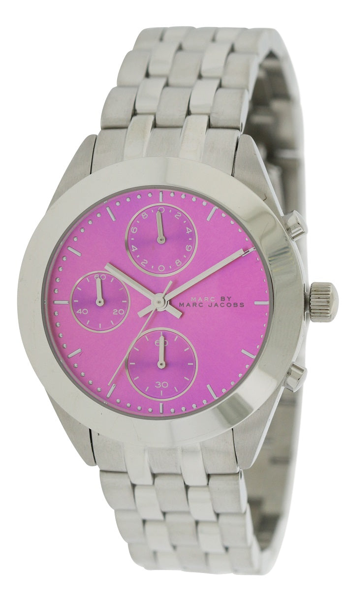 Marc Jacobs Peeker Chronograph Pink Dial Silver Steel Strap Watch for Women - MBM3372