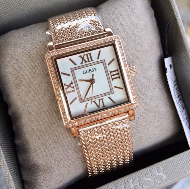 Guess Highline Off White Dial Rose Gold Stainless Steel Mesh Strap Watch For Women - W0826L3