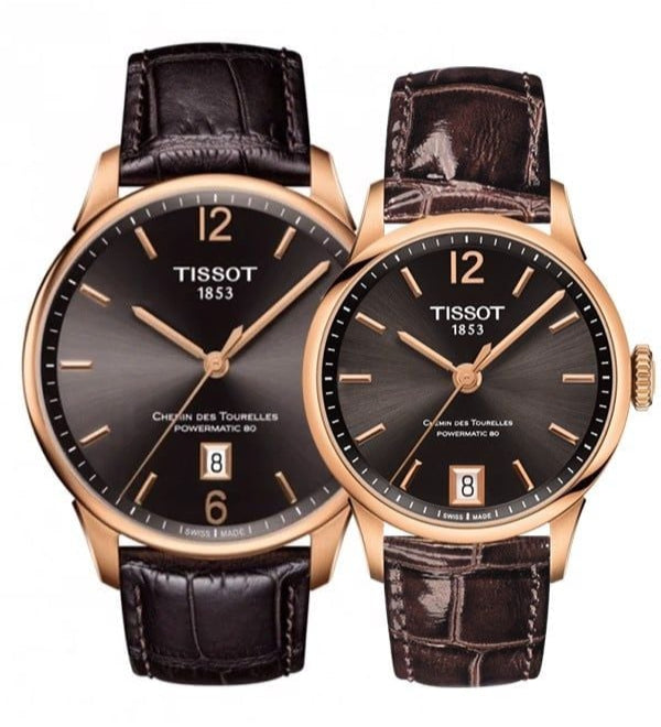 Tissot T Classic Chemin Des Tourelles Powermatic 80 Brown Dial Brown Leather Strap Watch for Men - T099.407.36.447.00