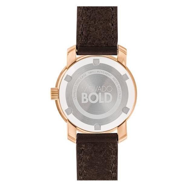 Movado Bold Rose Gold Dial Brown Leather Strap Watch For Women - 3600438